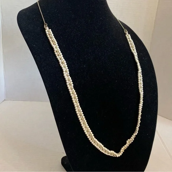 Madewell White Silver Round Beaded Necklace Jewelry Summer Spring Minimilist 36" - Picture 3 of 14